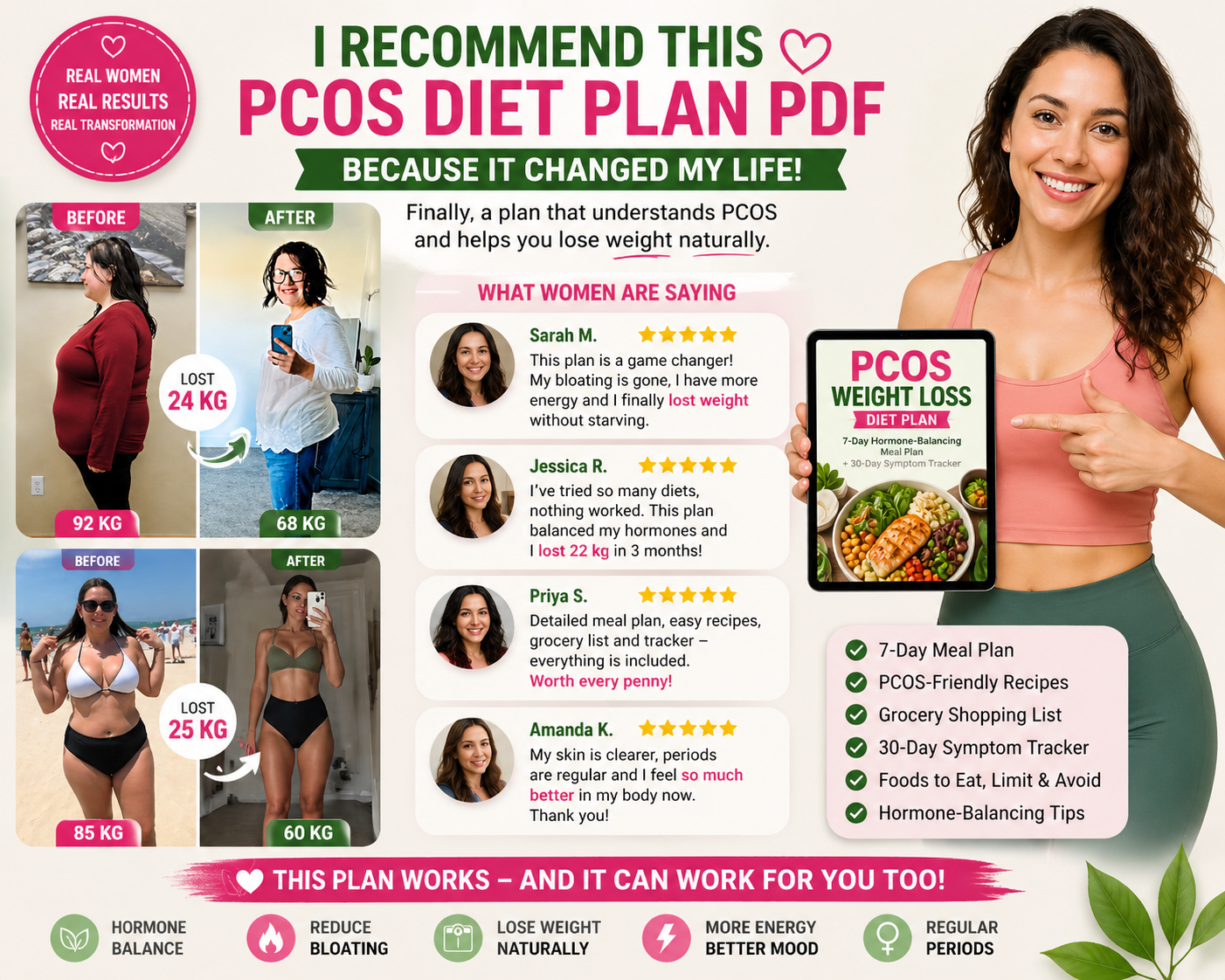 PCOS Weight Loss Diet Plan PDF — 7-Day Hormone-Balancing Meal Plan + 30-Day Symptom Tracker